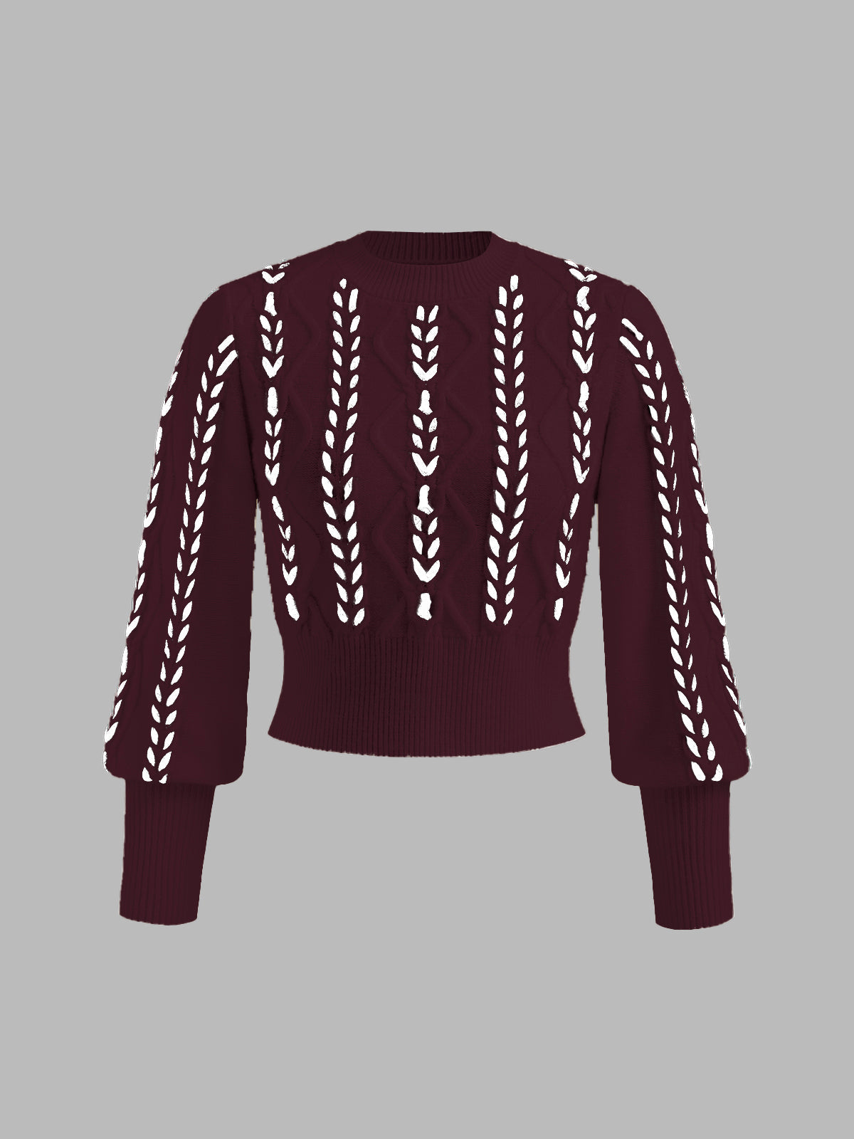 Contrast Binding Cinched Sweater with Puff Sleeves and Ribbed Detail