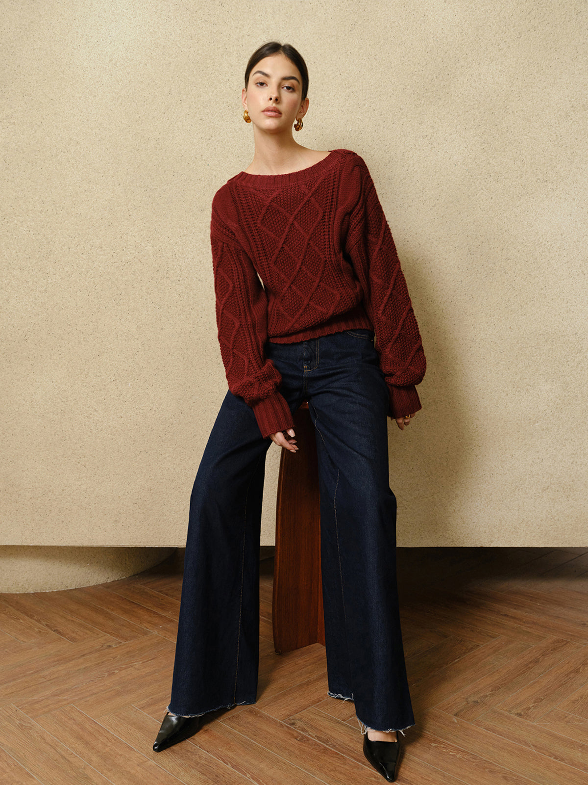 Casual Crew Neck Cable-Knit Top for Women Soft Comfortable