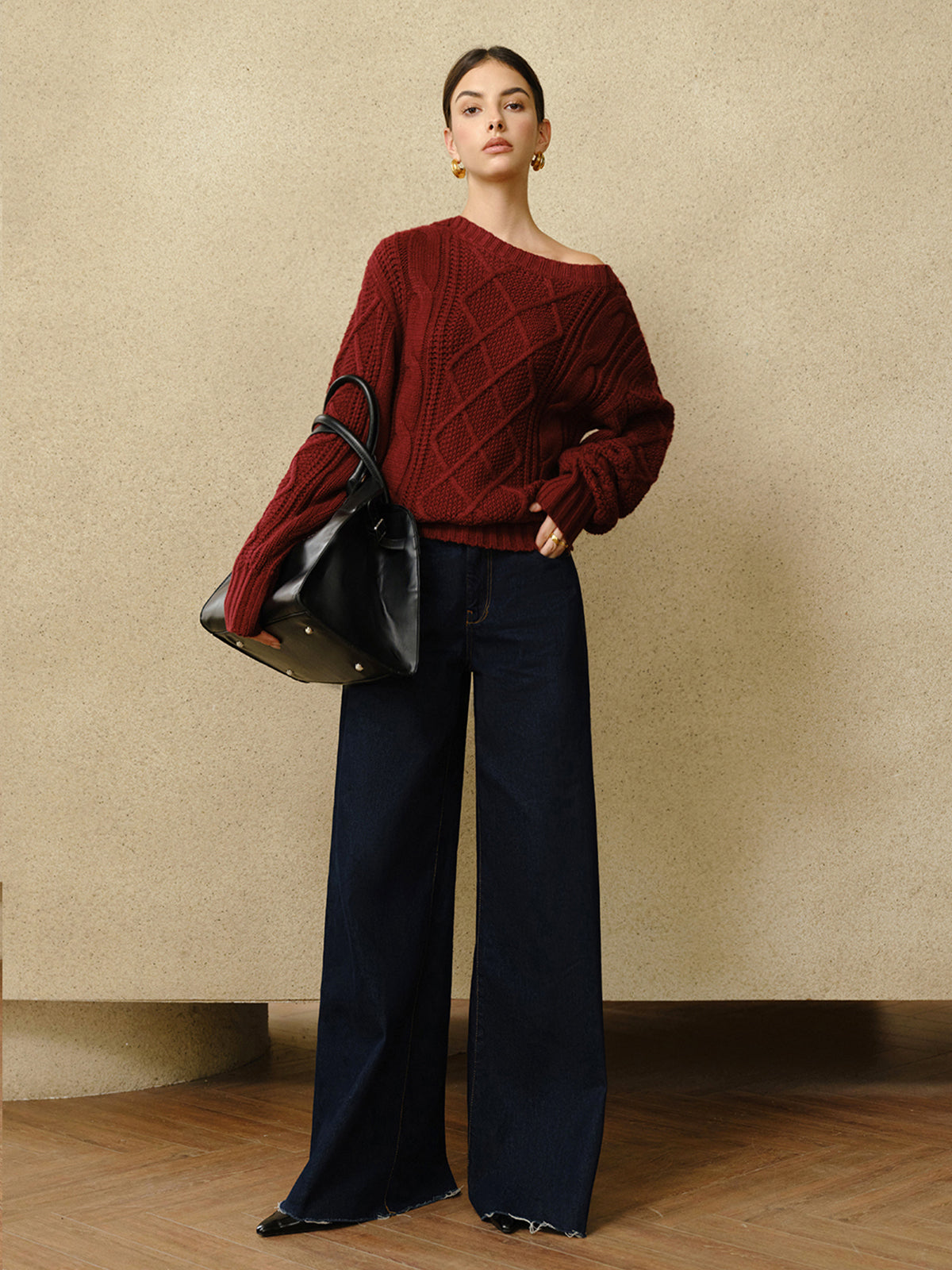 Casual Crew Neck Cable-Knit Top for Women Soft Comfortable