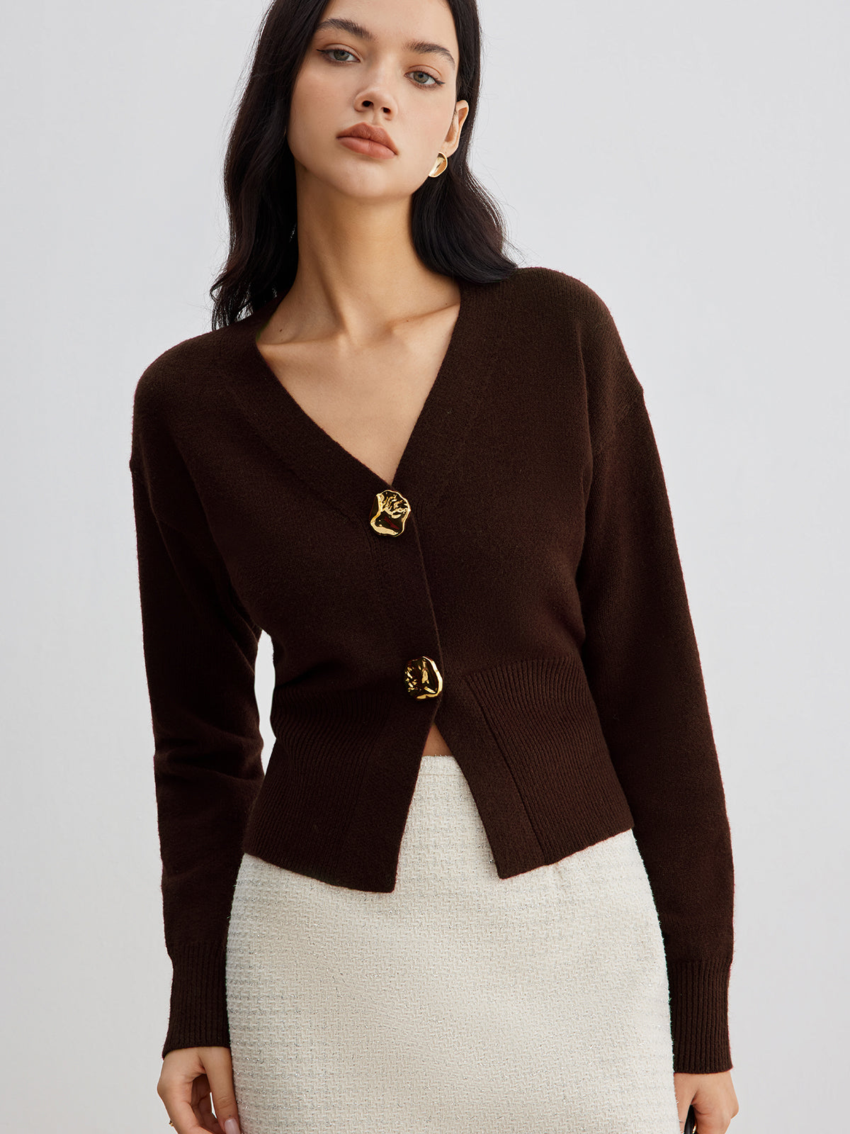 Elegant Metal Button Short Cardigan for Women Lightweight