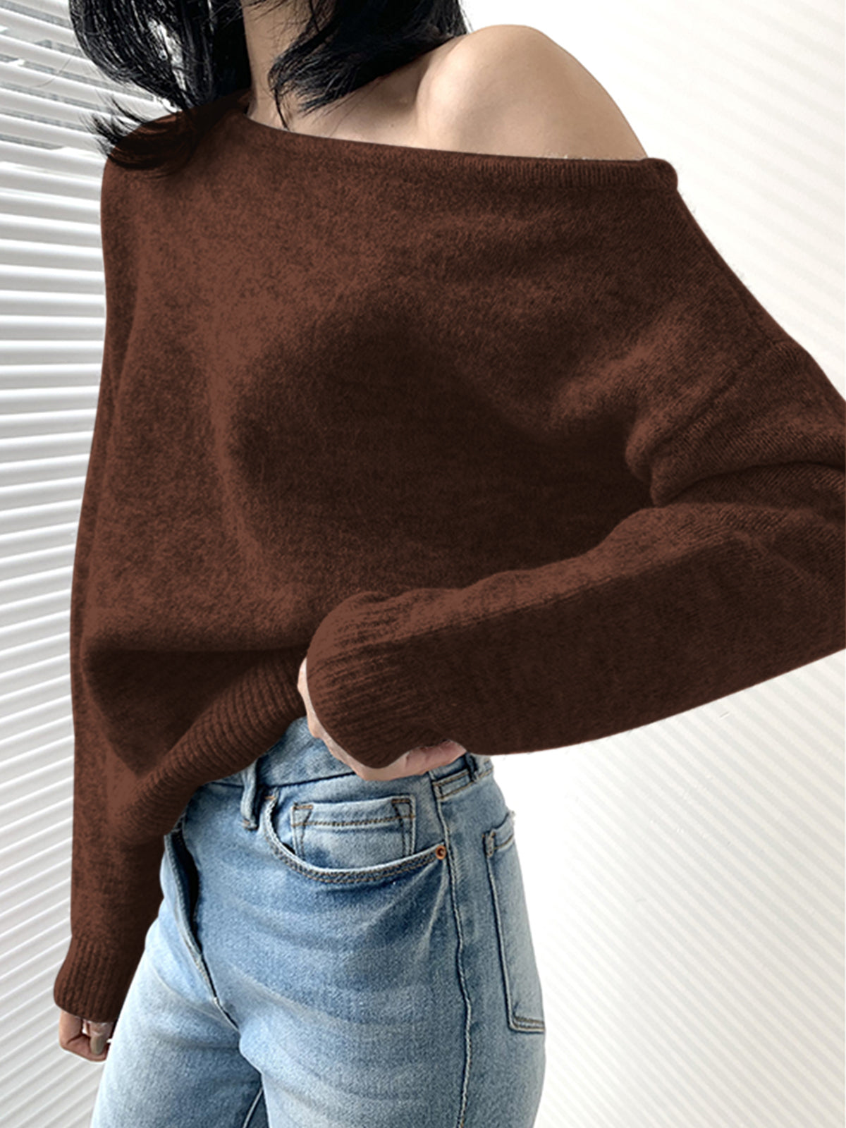 One Shoulder Asymmetric Sweater For Women Casual Style