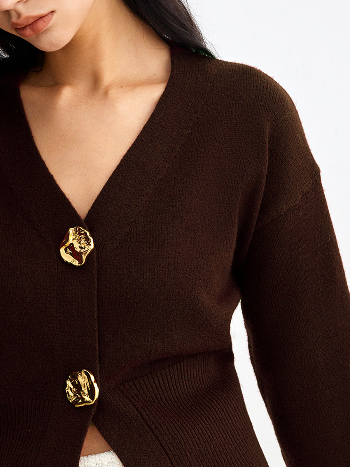Elegant Metal Button Short Cardigan for Women Lightweight