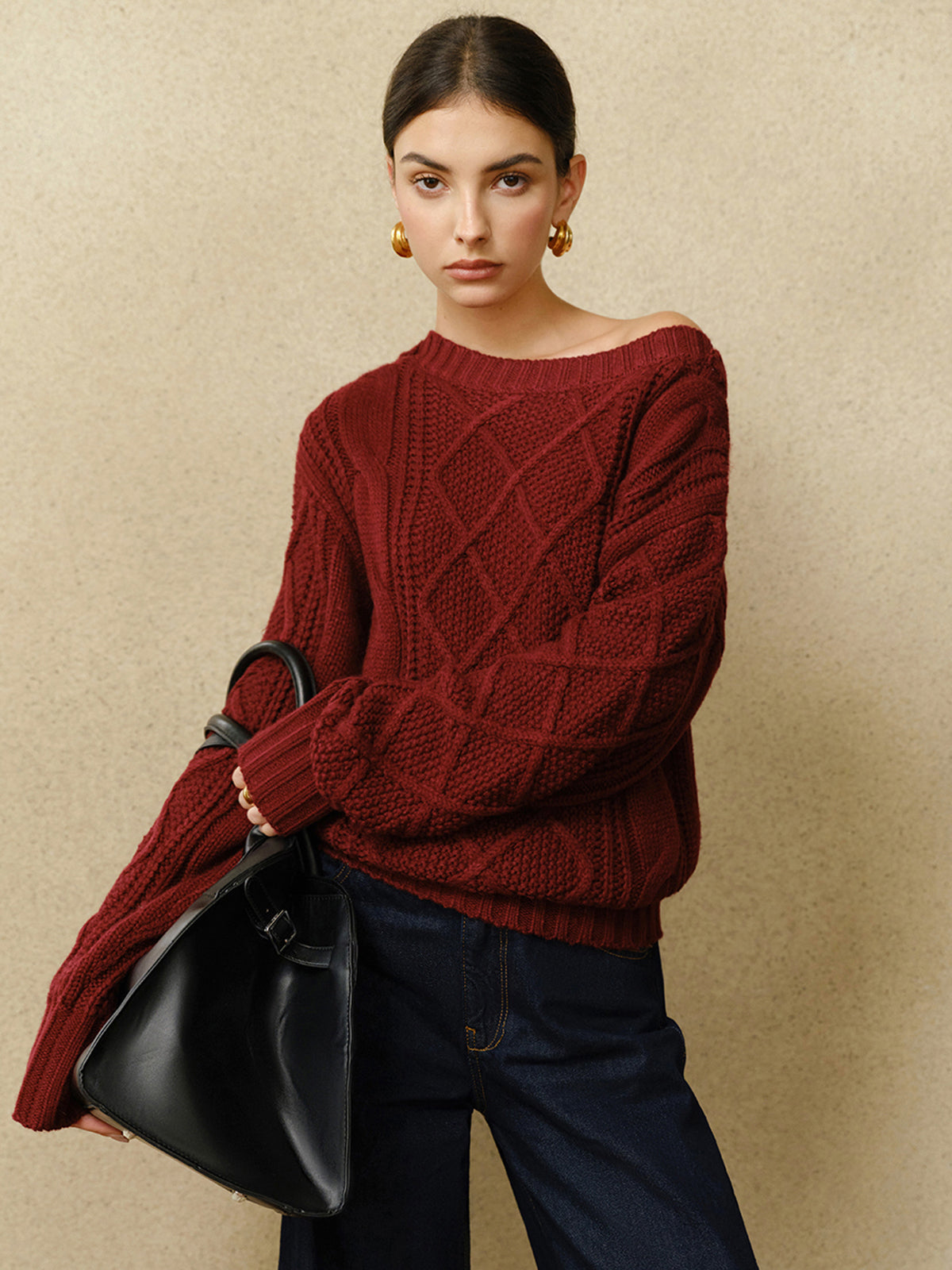 Casual Crew Neck Cable-Knit Top for Women Soft Comfortable