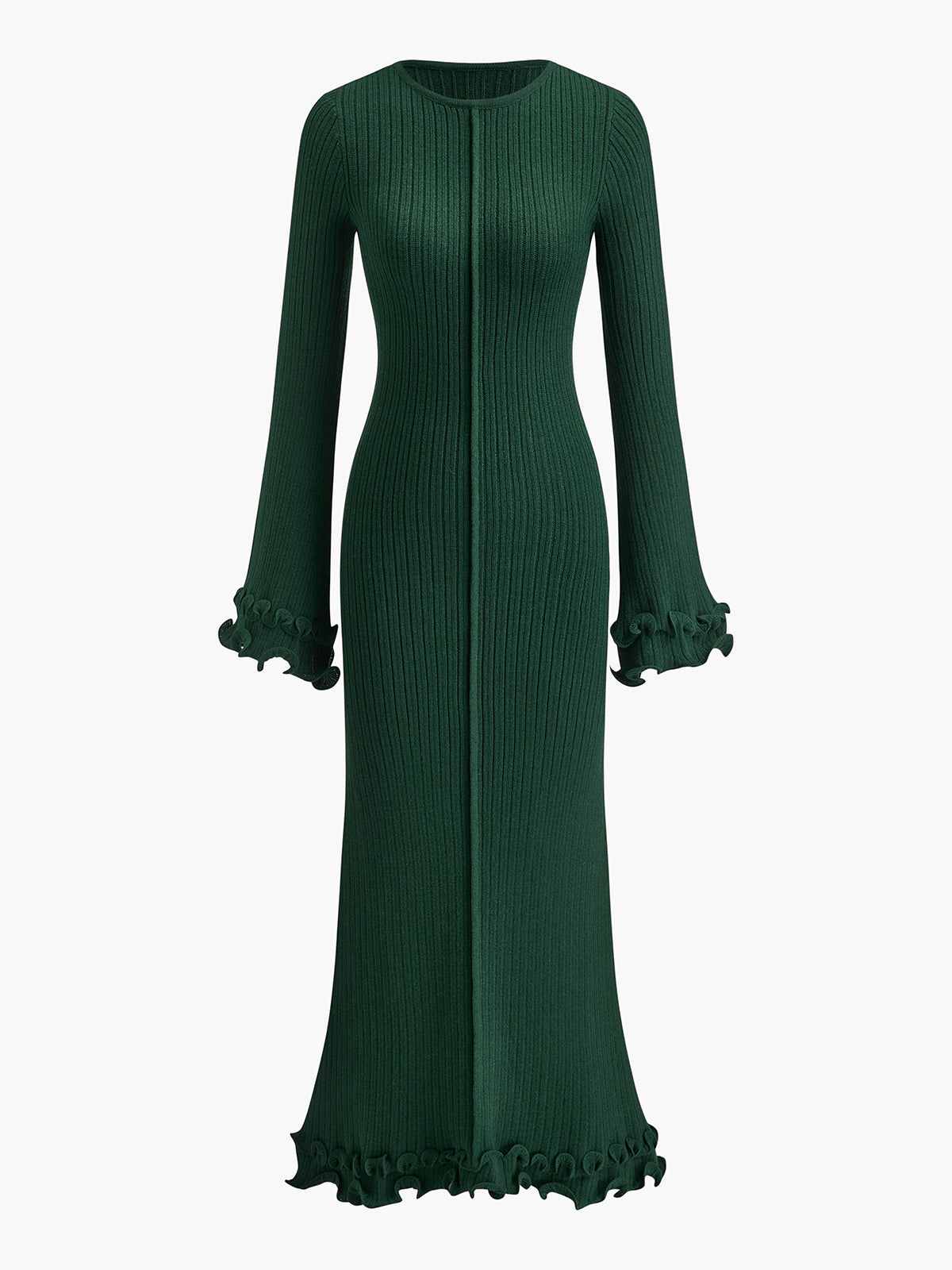Semi-Sheer Piping Ruffle Drawstring Knit Dress for Women Elegant Comfortable Stylish
