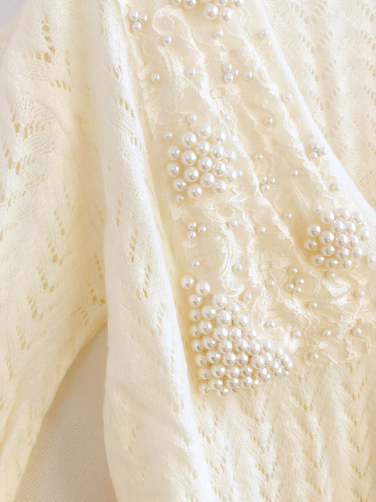 Romance Pearl Beaded Cardigan with Elegant Lace Details