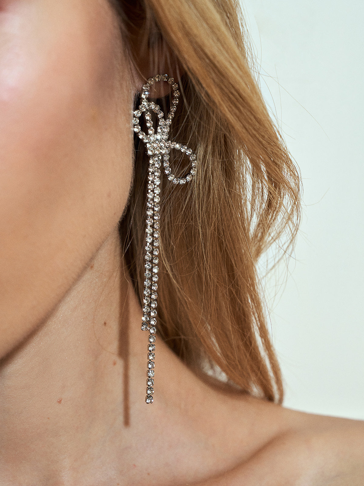 Rhinestone Bow Tassel Earrings Elegant Fashion Jewelry Accessory