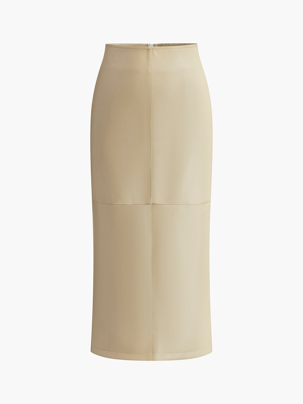 Faux Leather Piping Detail High Waist Midi Skirt
