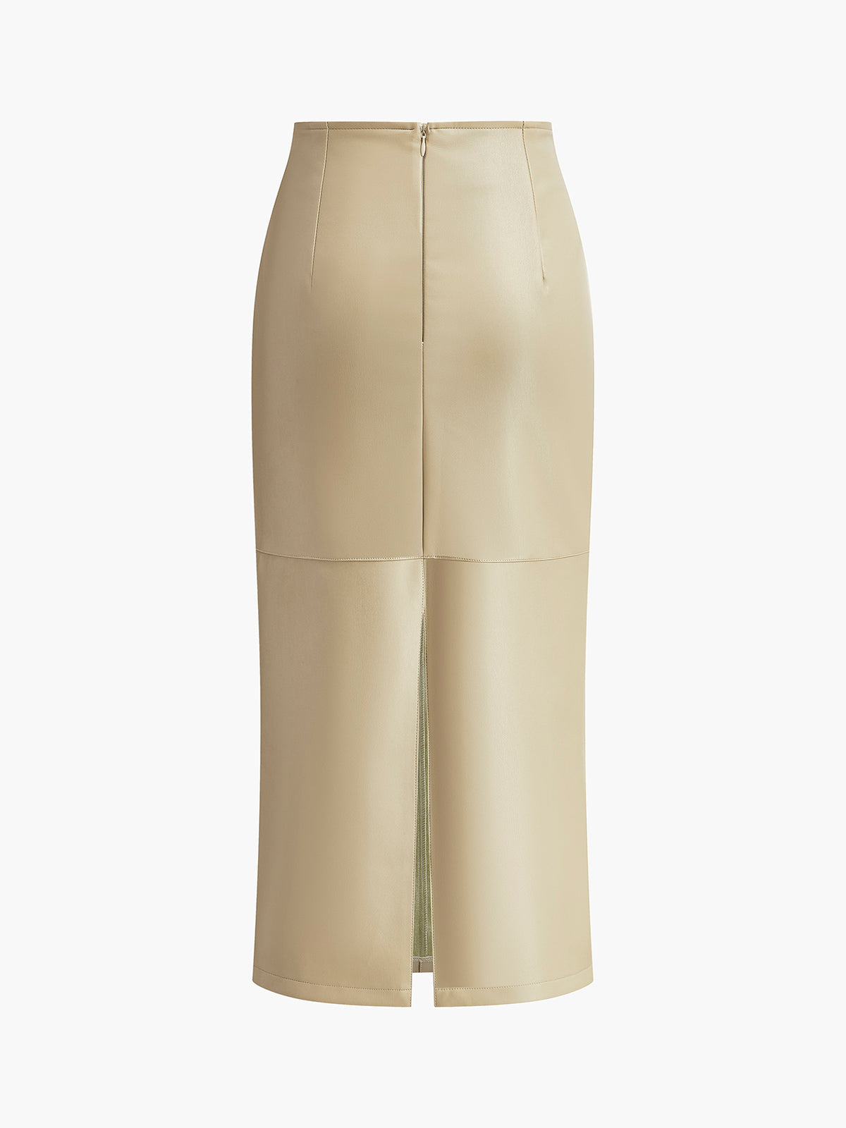 Faux Leather Piping Detail High Waist Midi Skirt