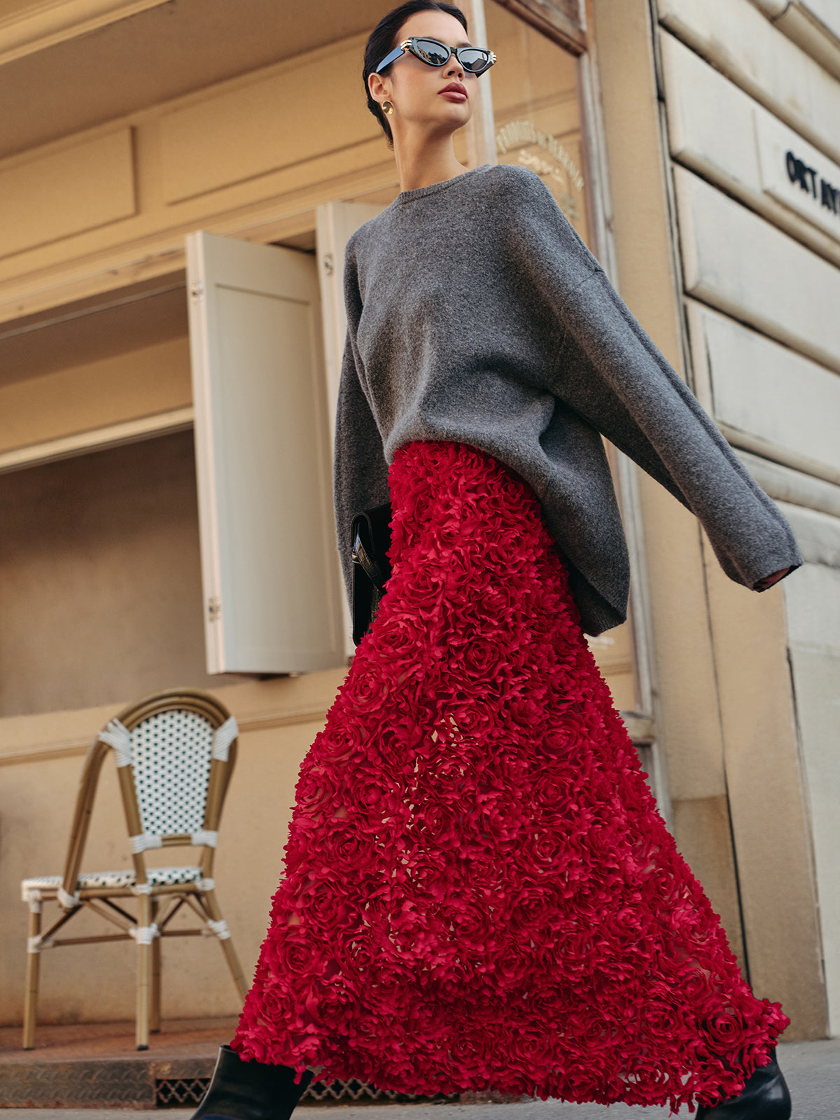 High-Waist Rosette Skirt for Elegant Evening Wear