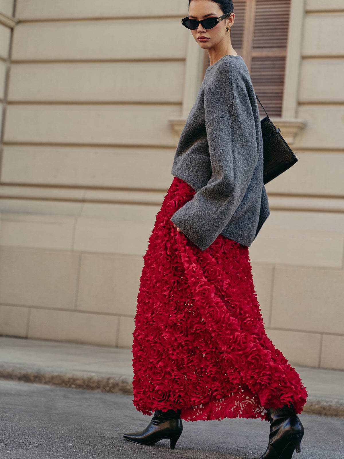 High-Waist Rosette Skirt for Elegant Evening Wear