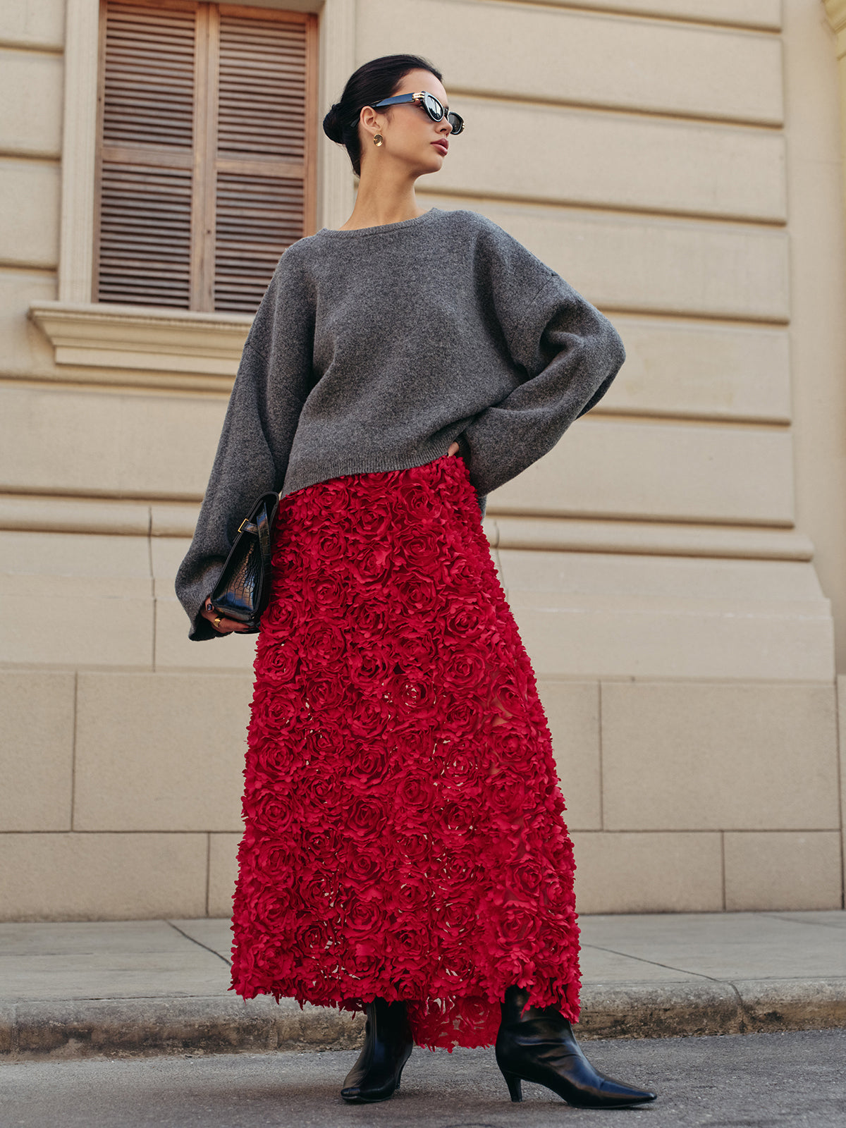 High-Waist Rosette Skirt for Elegant Evening Wear
