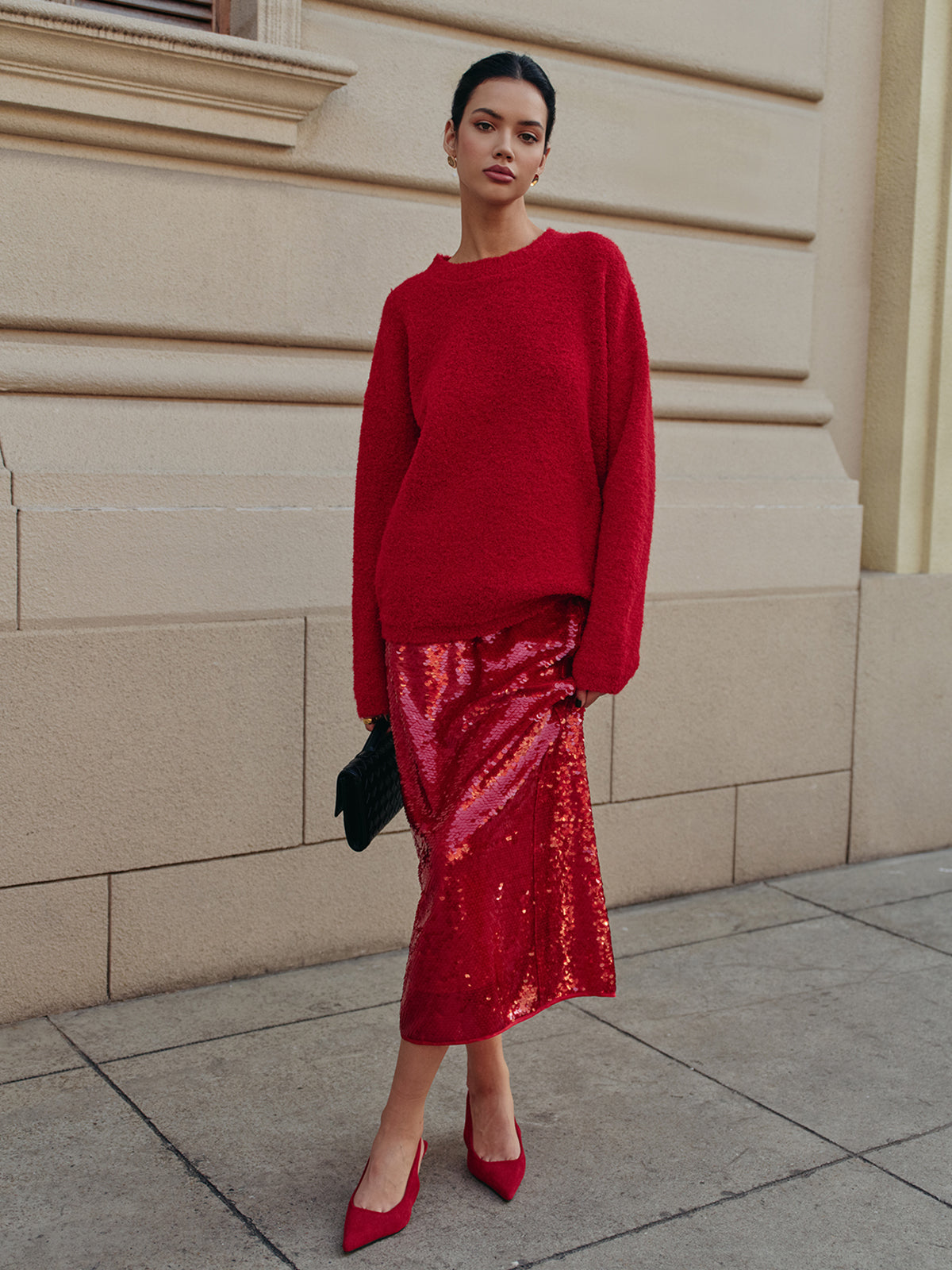 Elegant Plain Sequins Skirt for Women Evening Wear