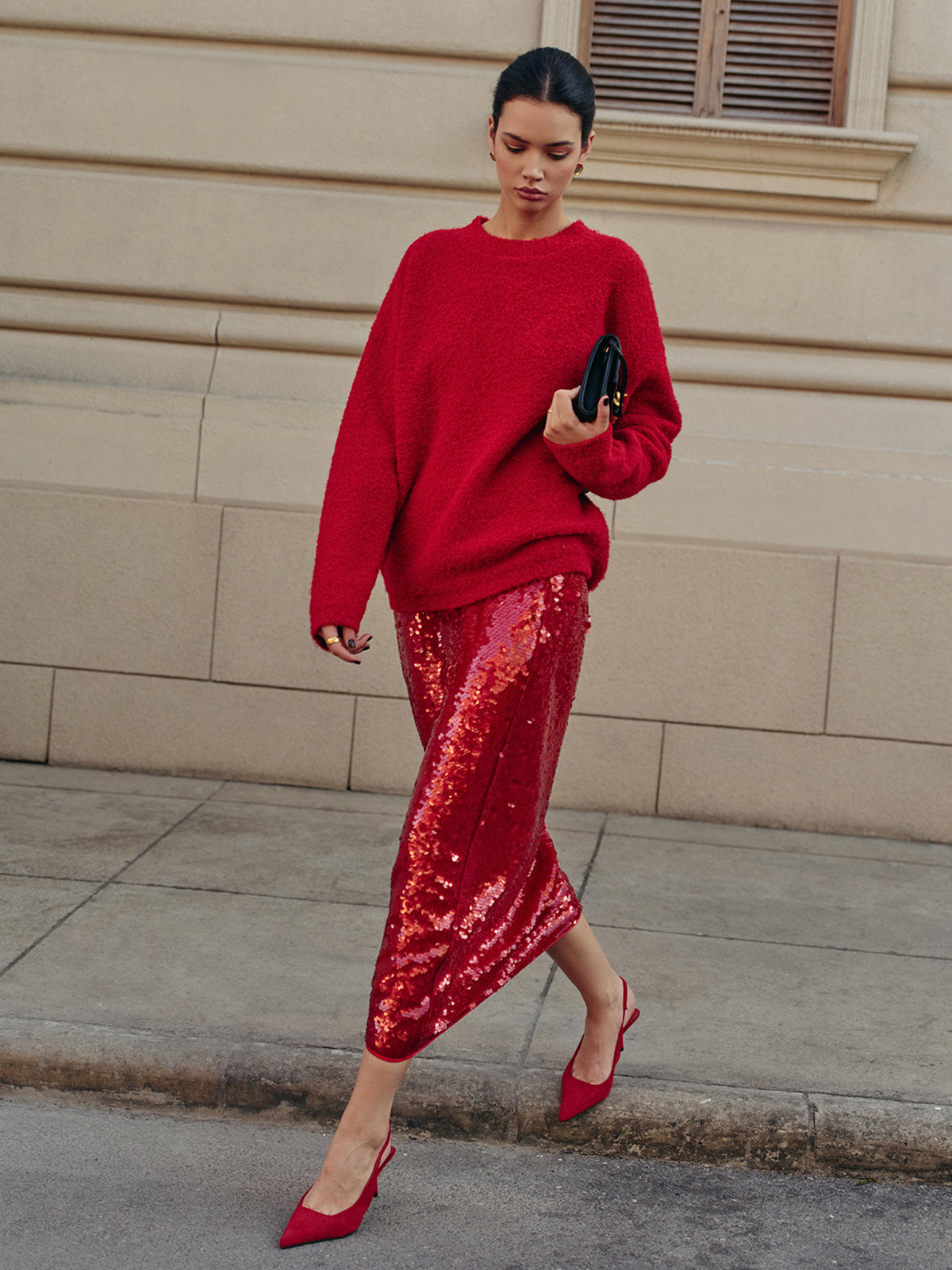 Elegant Plain Sequins Skirt for Women Evening Wear