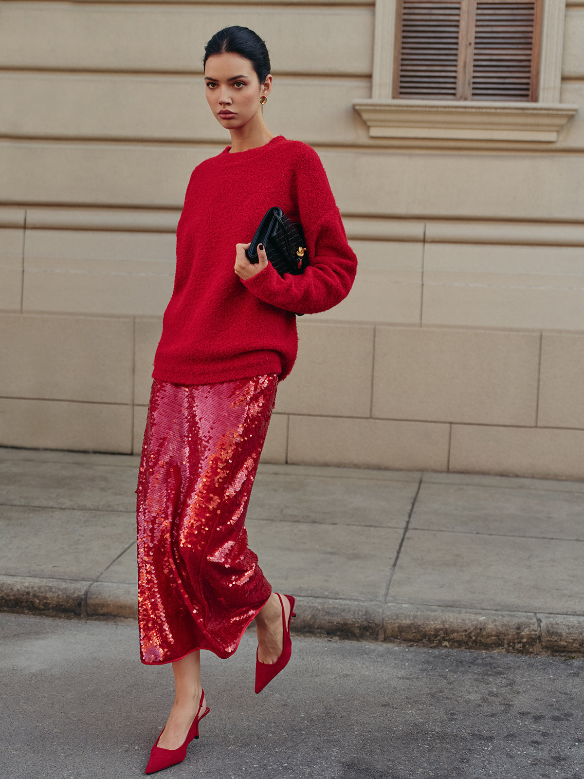 Elegant Plain Sequins Skirt for Women Evening Wear