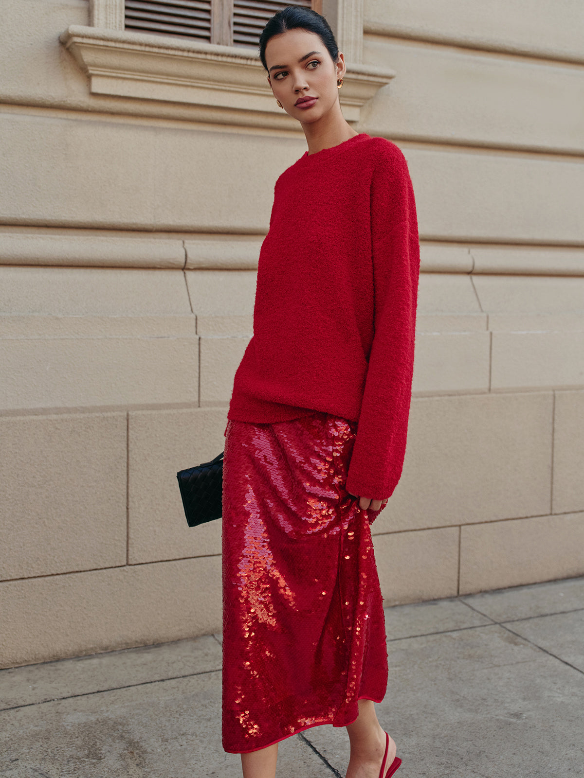 Elegant Plain Sequins Skirt for Women Evening Wear