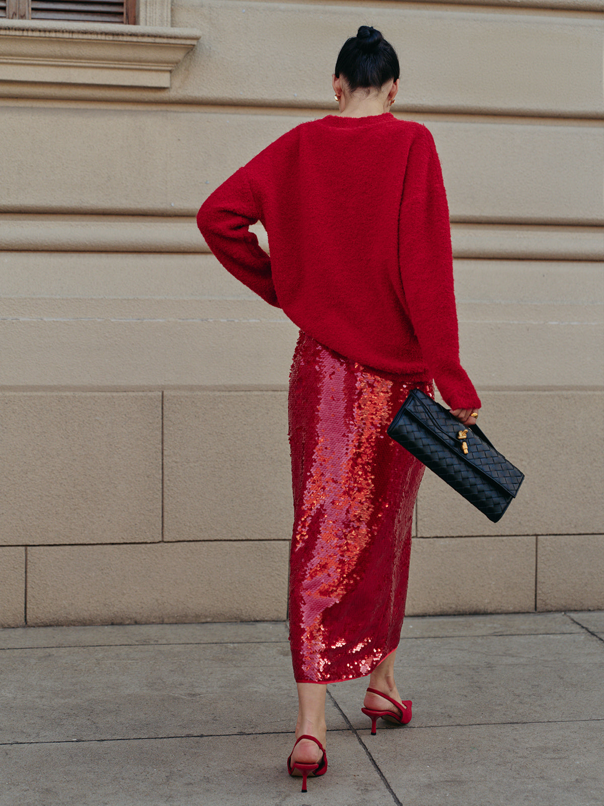 Elegant Plain Sequins Skirt for Women Evening Wear