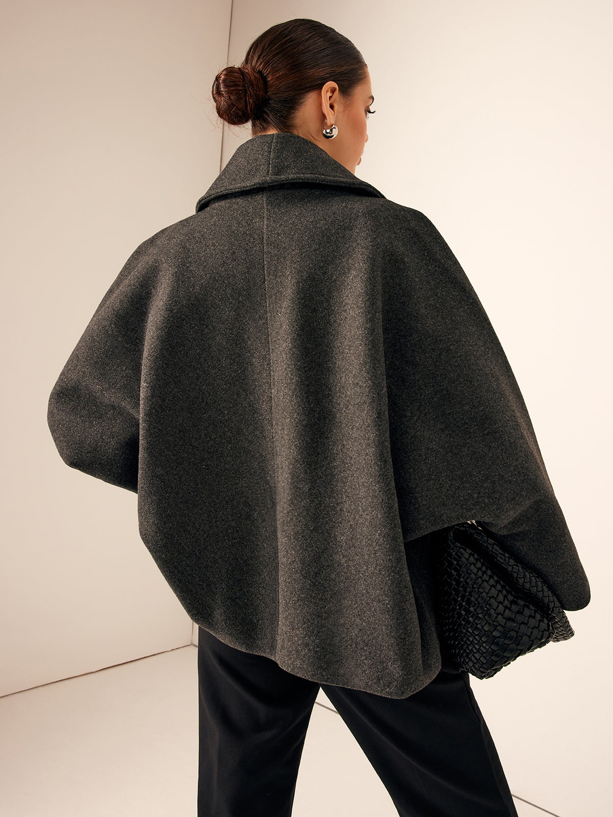 Tweed Pockets Loose Coat for Women Casual Style
