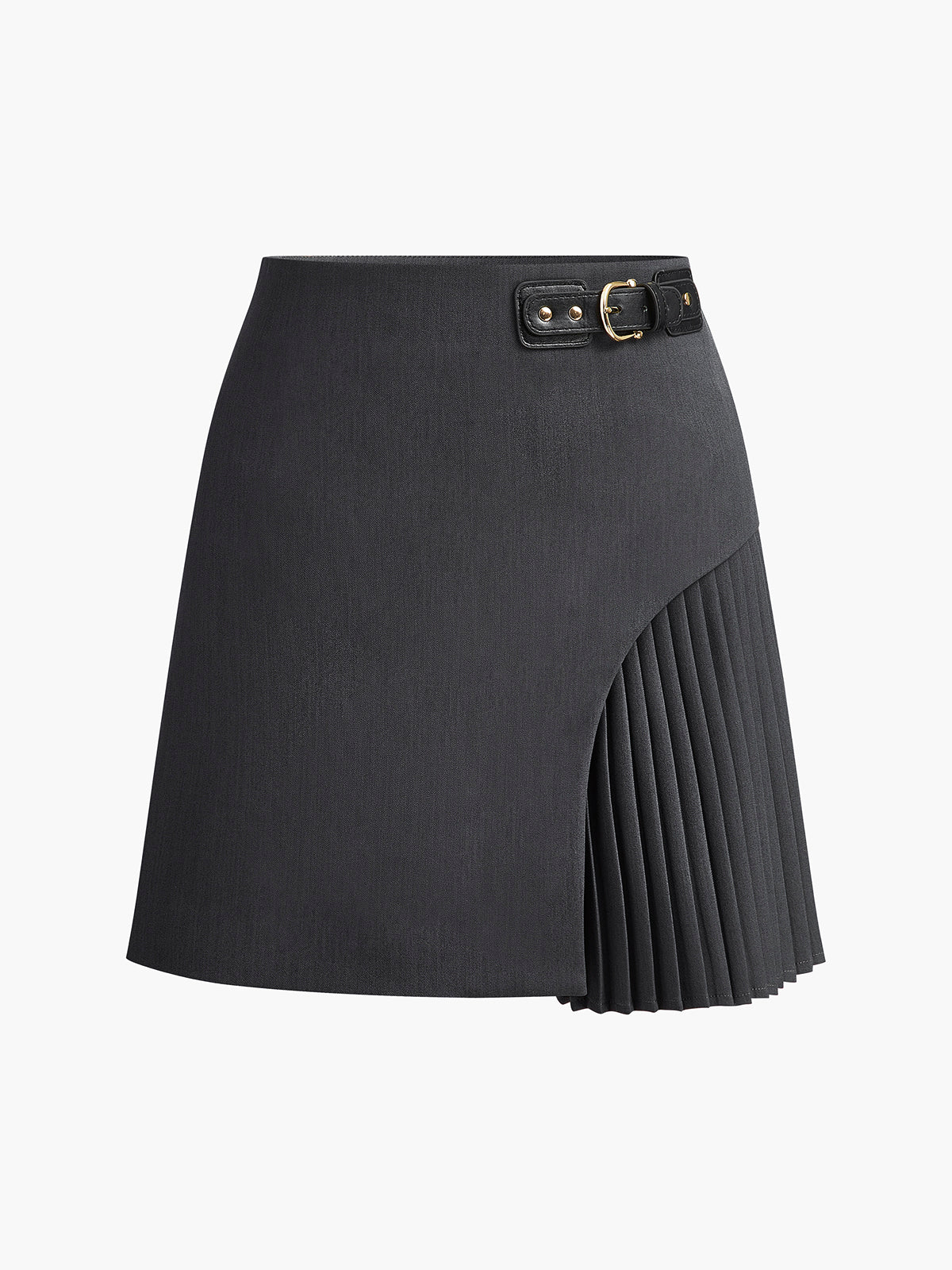 Side Pleated Buckle Belted Skirt for Women, Casual Office Wear