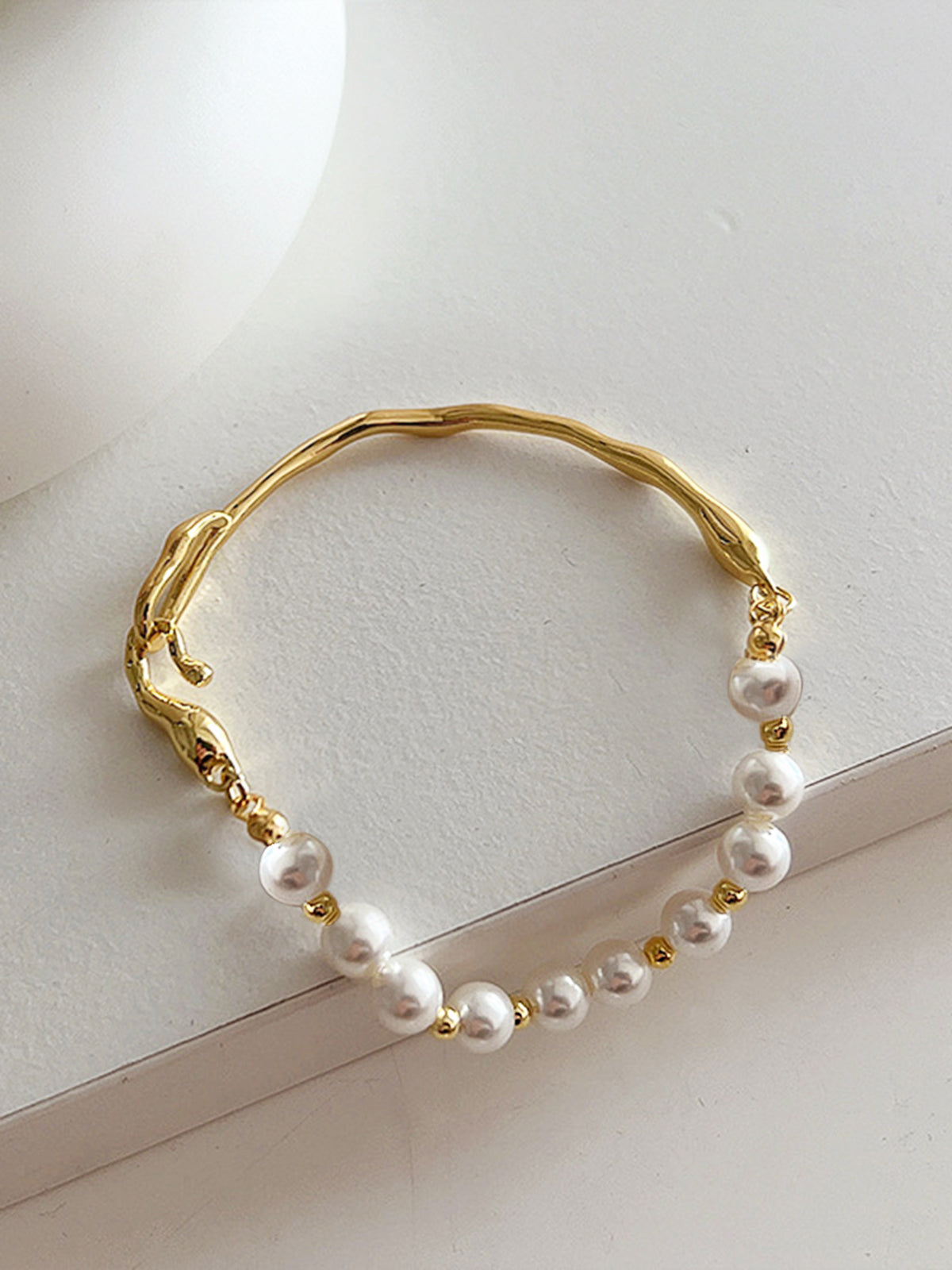 Irregular Metal Pearl Bracelet Adjustable Clasp Handmade Jewelry