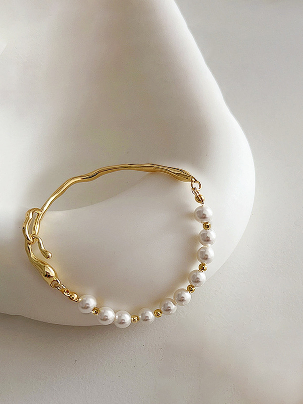 Irregular Metal Pearl Bracelet Adjustable Clasp Handmade Jewelry