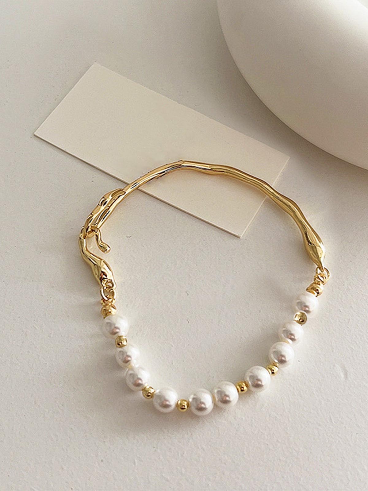 Irregular Metal Pearl Bracelet Adjustable Clasp Handmade Jewelry