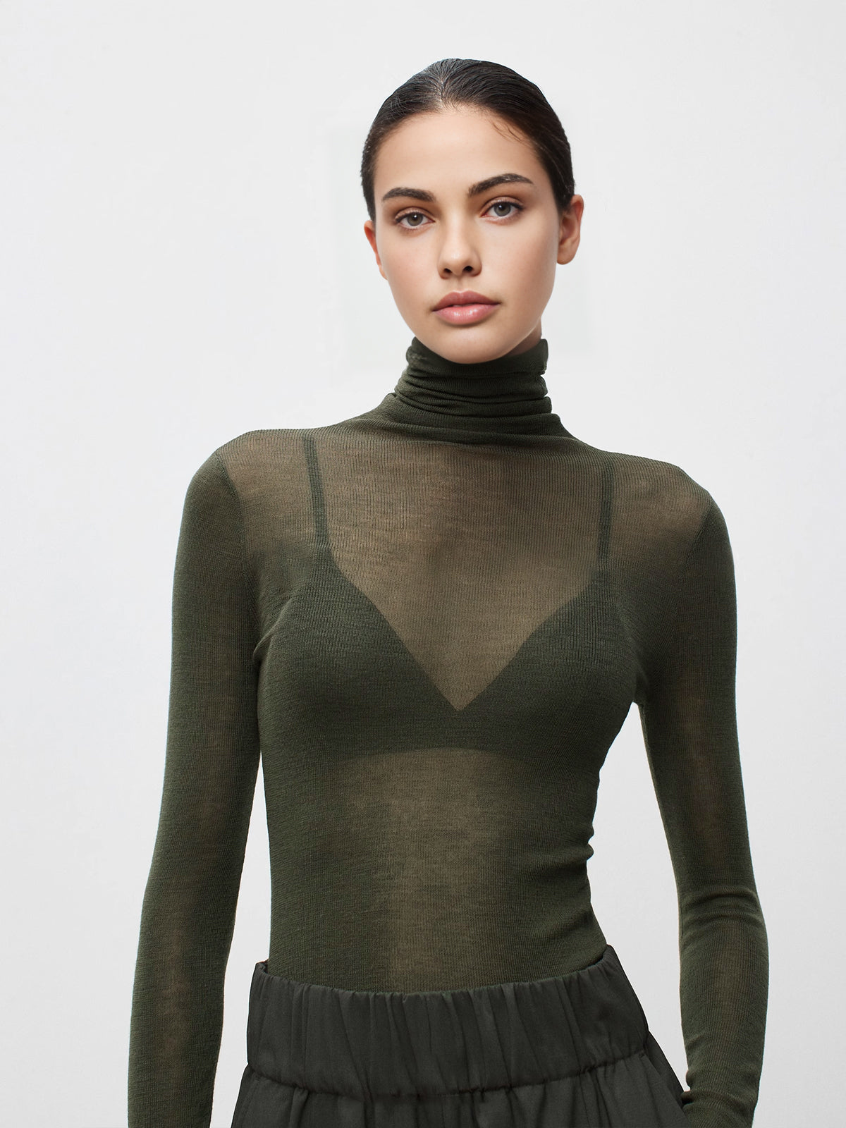 Wool-Blend Turtleneck Sheer Sweater for Women Comfort Fit