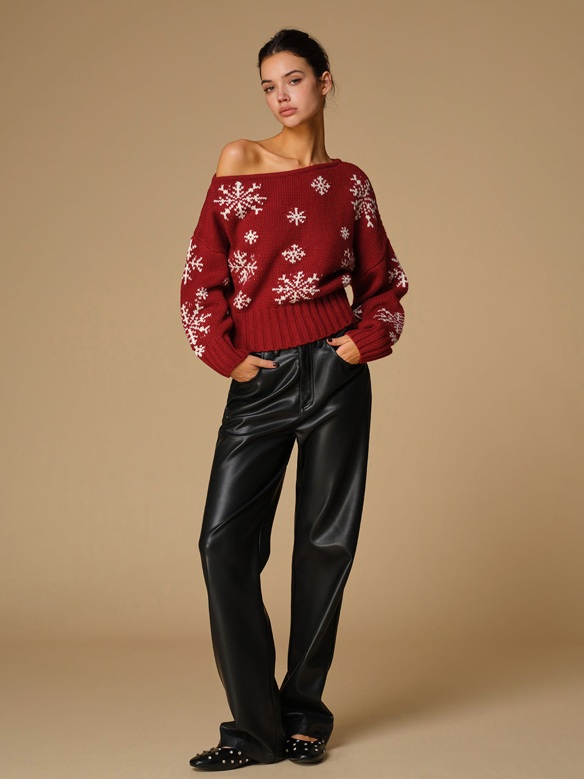 Asymmetrical Snowflake Knit Top for Women Winter Wear