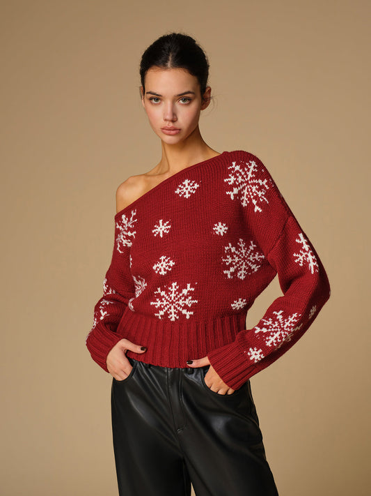 Asymmetrical Snowflake Knit Top for Women Winter Wear