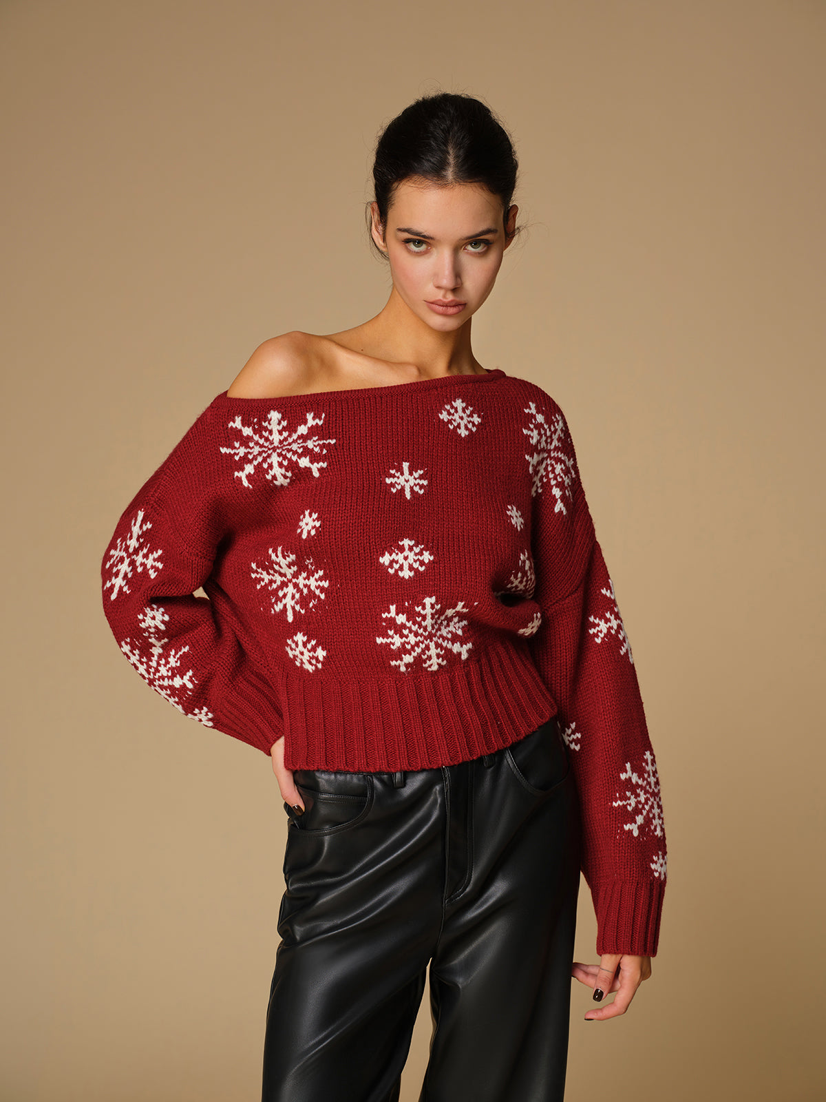 Asymmetrical Snowflake Knit Top for Women Winter Wear