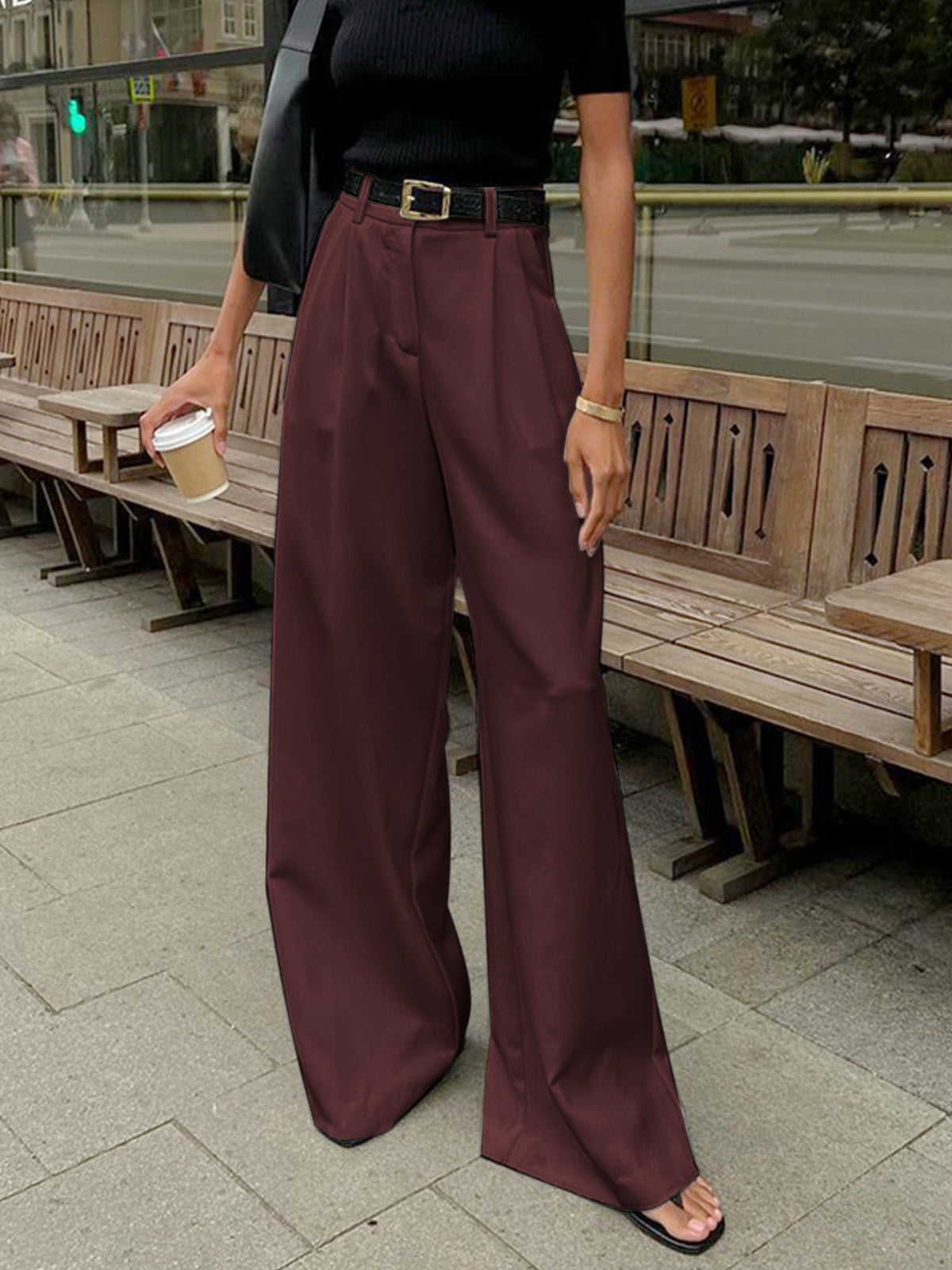 Solid Wide Leg Pants Without Belt - Casual Comfort Fit Stylish