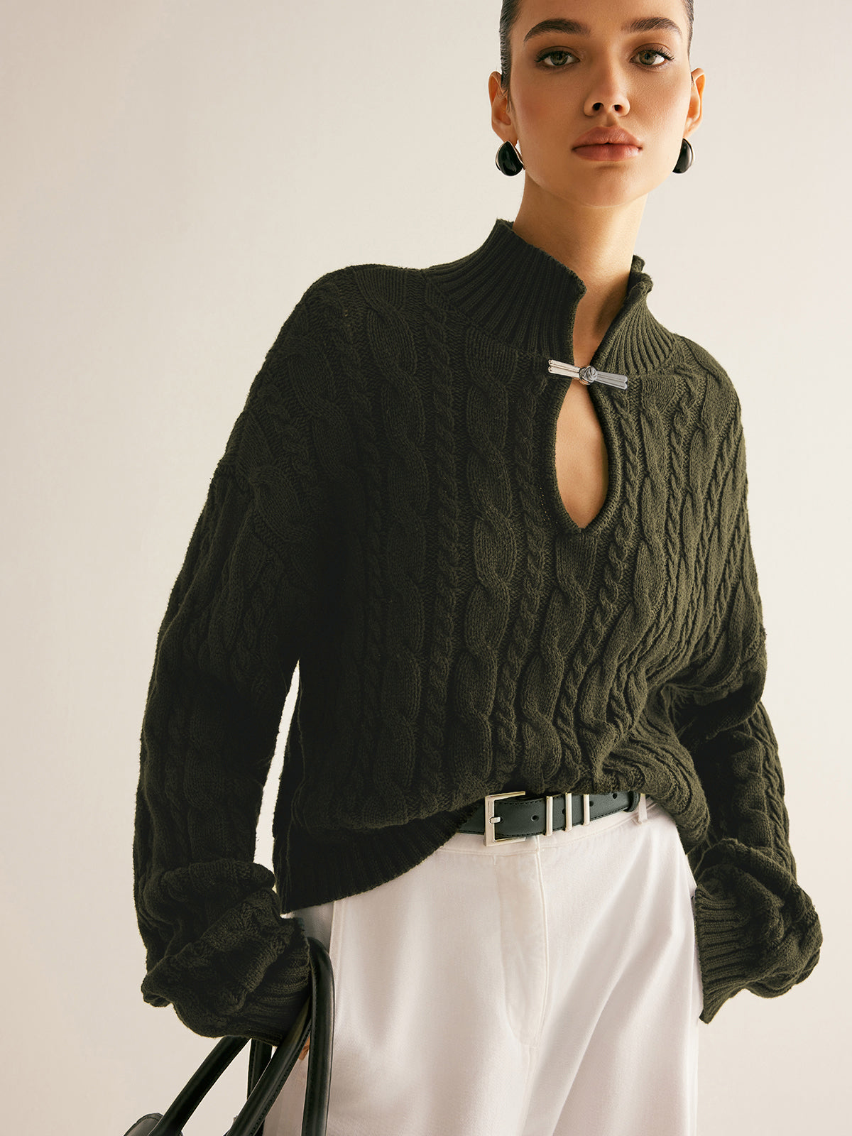 Cotton Keyhole Neckline Knit Top for Women, Comfort Fit