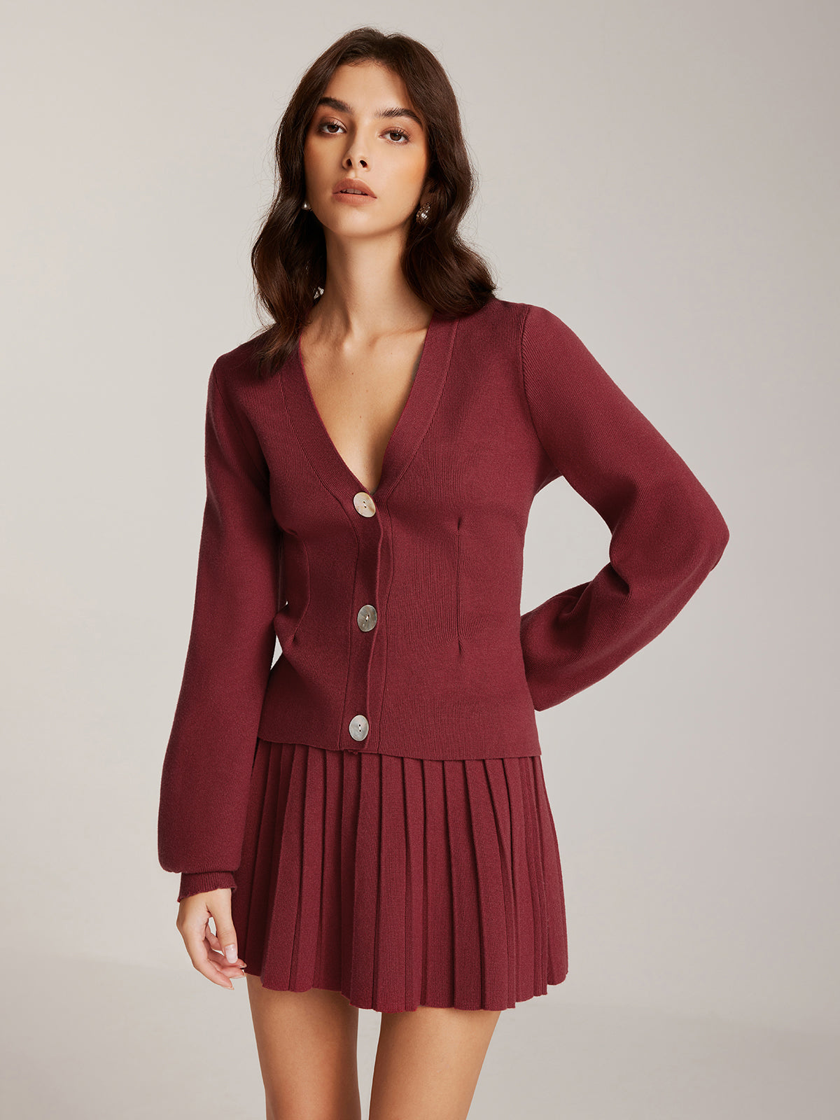Lantern Sleeve Button Cardigan Cozy Knit Women's Sweater