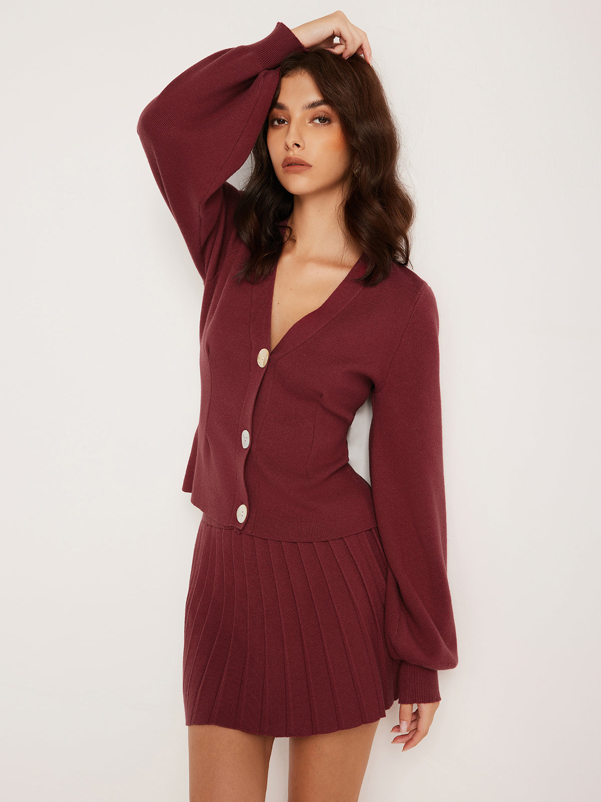 Lantern Sleeve Button Cardigan Cozy Knit Women's Sweater