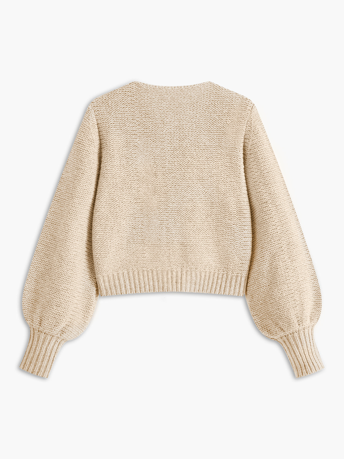 Crew Neck Bow Knit Top with Long Sleeves and Ribbed Texture