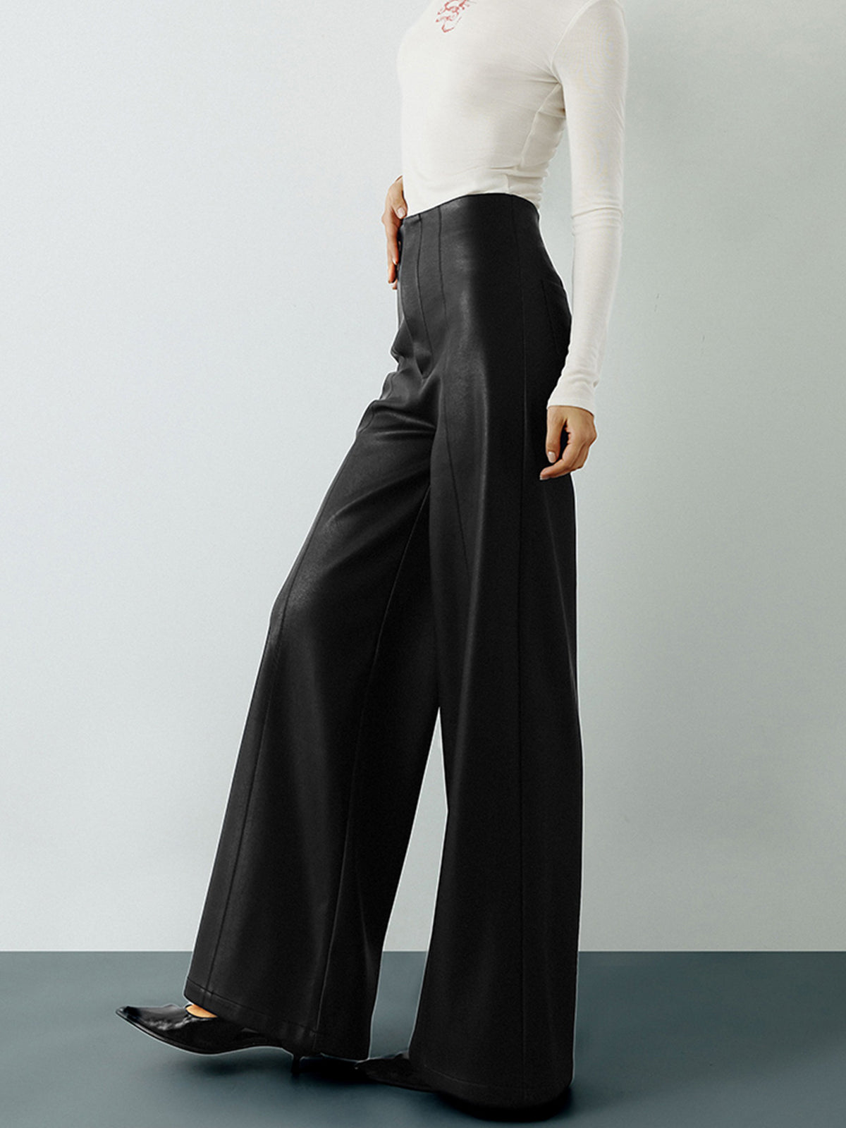 High-Waist PU Leather Wide-Leg Pants for Women Trendy Fashion