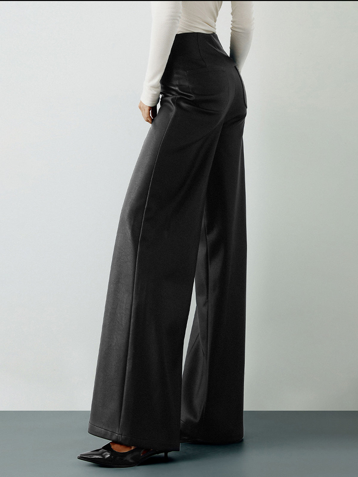 High-Waist PU Leather Wide-Leg Pants for Women Trendy Fashion