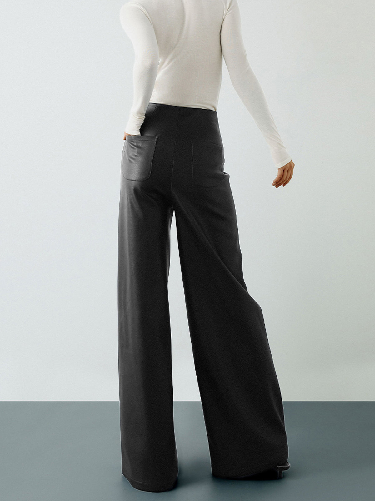 High-Waist PU Leather Wide-Leg Pants for Women Trendy Fashion