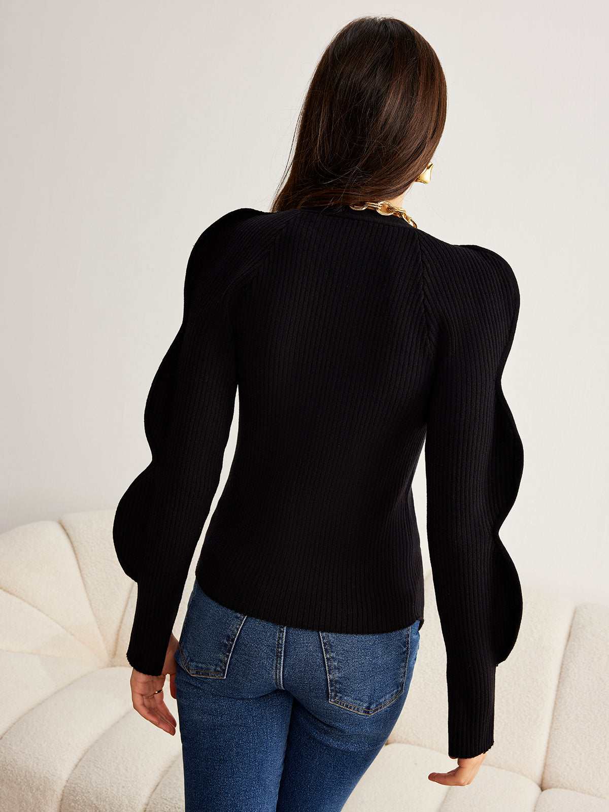 Turn Lock Wave-Sleeve Cardigan For Fashionable Layering Essentials