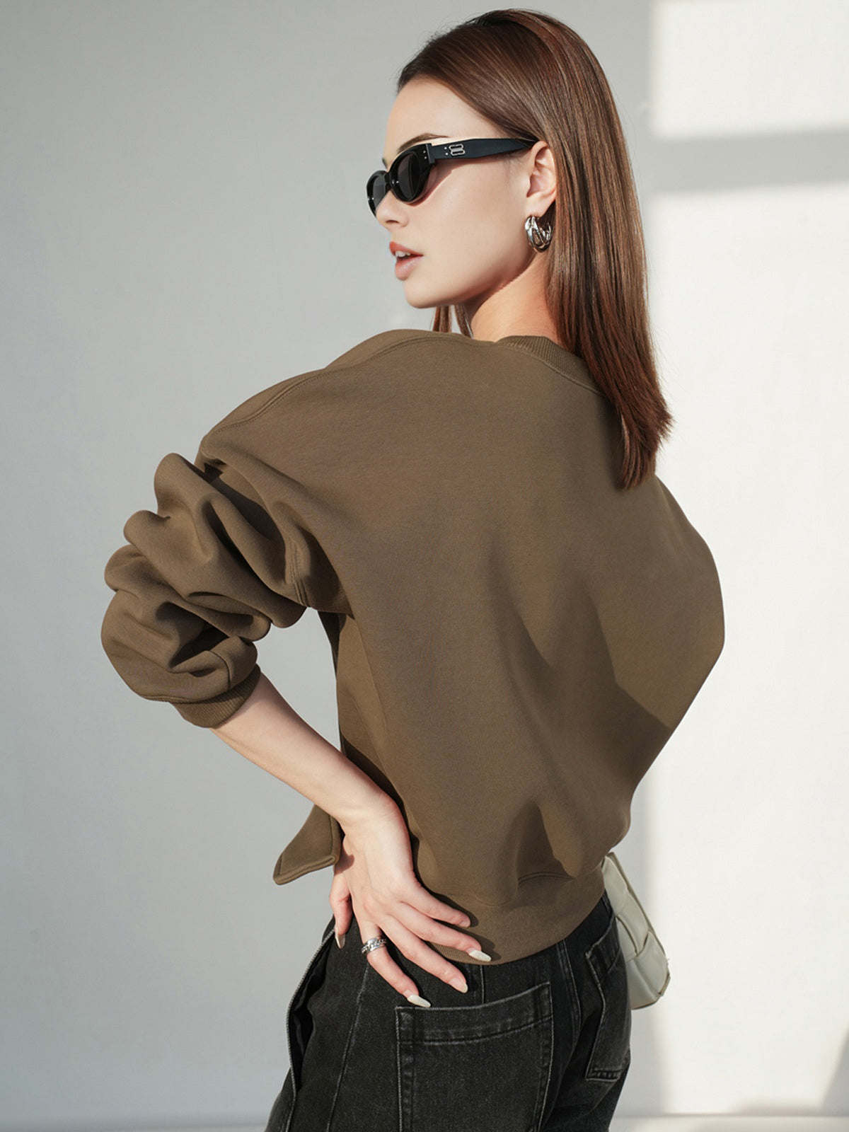 Oversized Belted Short Sweatshirt Women's Casual Outfit