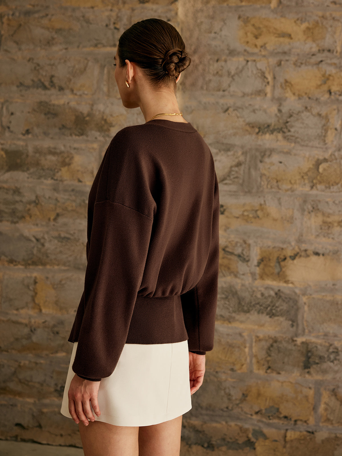 Golden Button Plain Cardigan with Lightweight Cotton Blend for Women