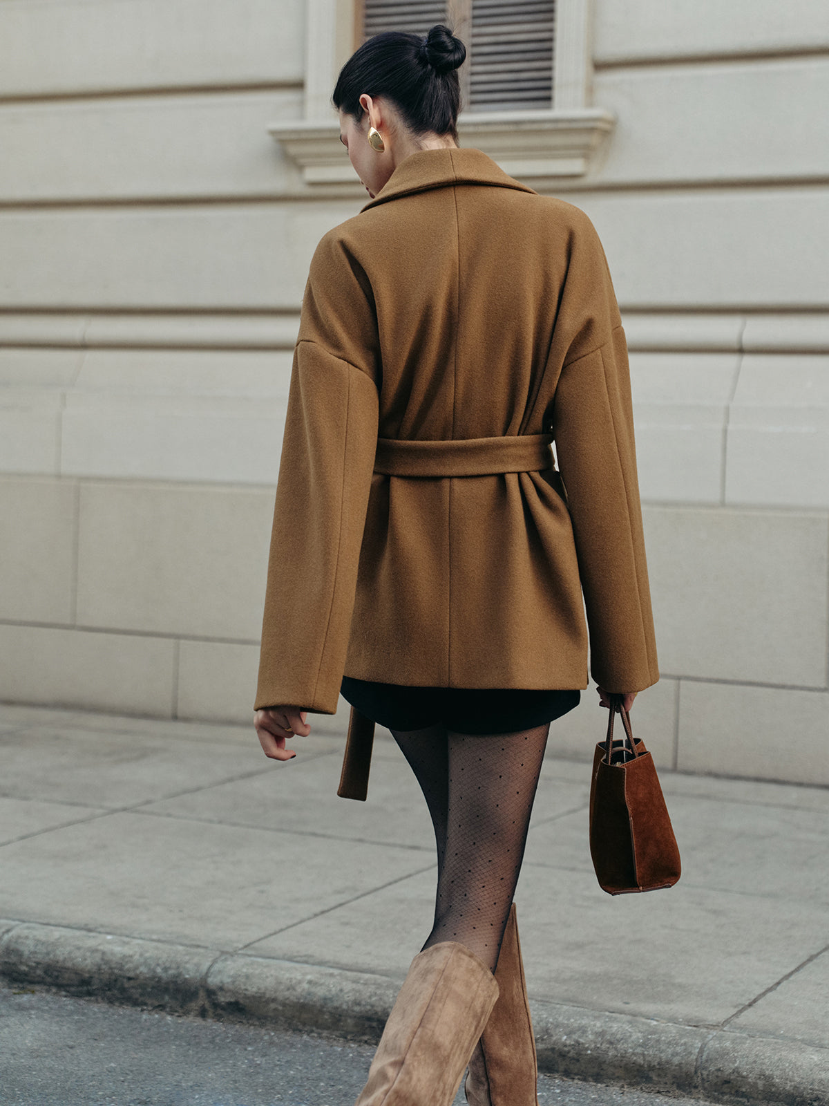 Utility Belted Tweed Coat for Women, Elegant Winter Outerwear