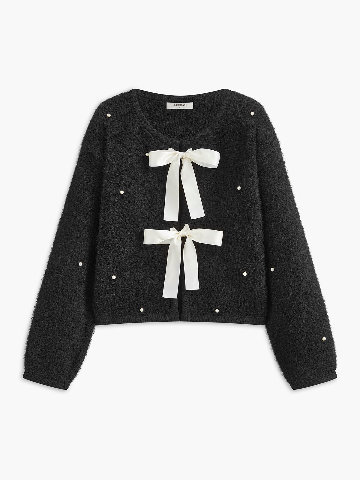 Beaded Decor Bow Knit Top Fashionable Casual Wear