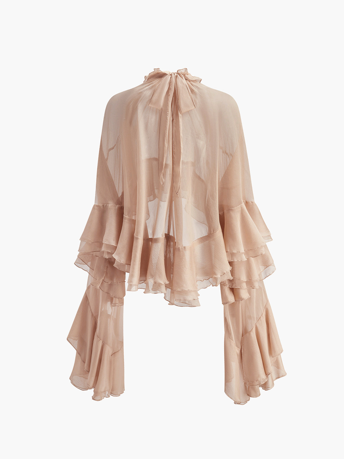 Sheer Turtleneck Ruffle Chiffon Blouse Long Sleeve Elegant Women's Top