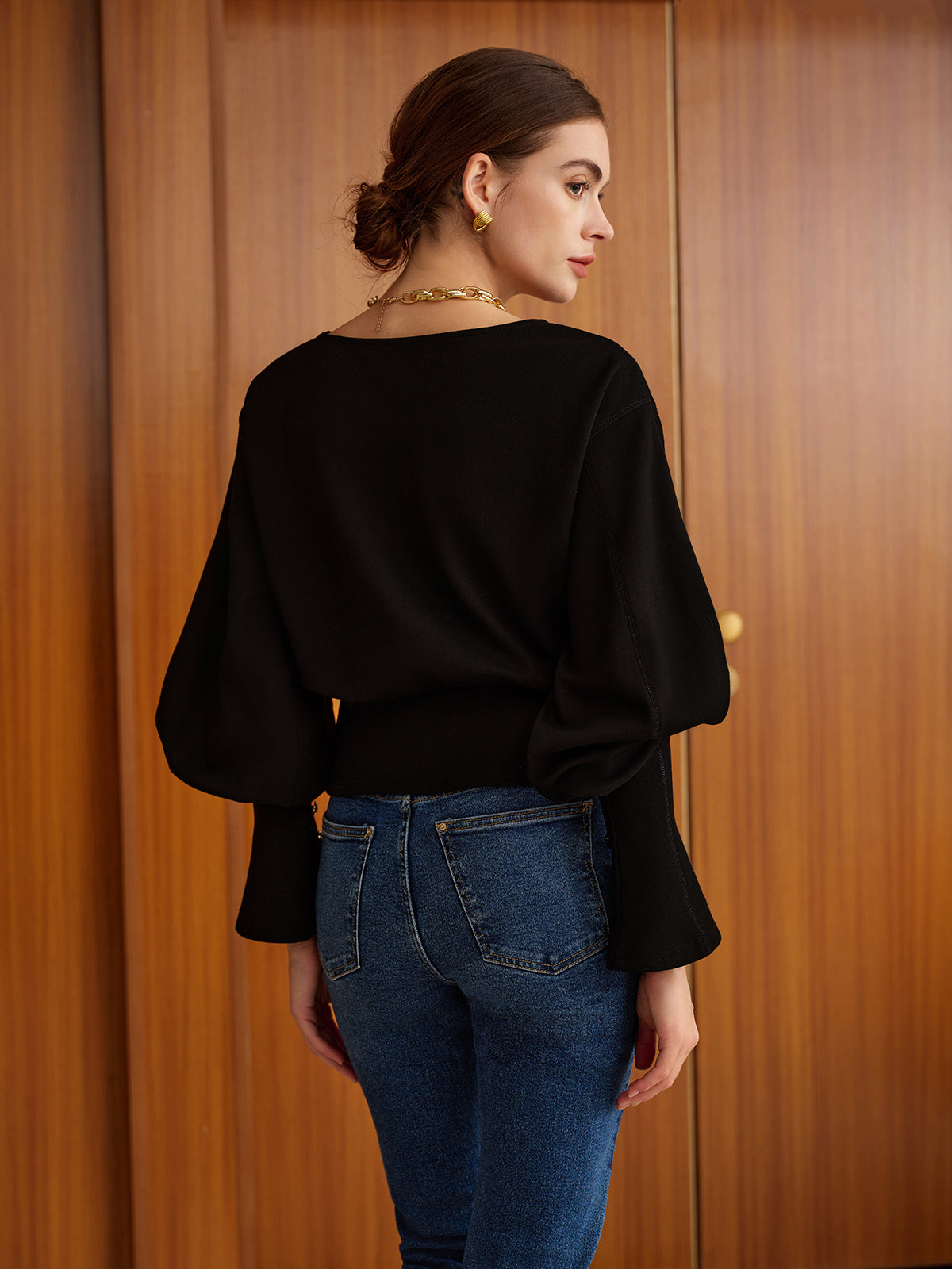 Bell Sleeve Cinched Sweatshirt for Women Casual Fit Comfort