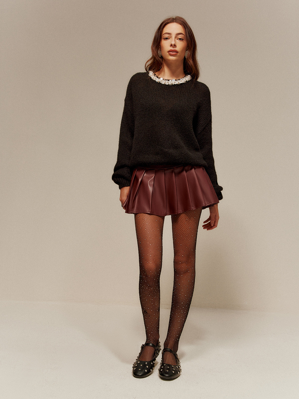 Rhinestone-Decor Cozy Sweater for Stylish Winter Comfort