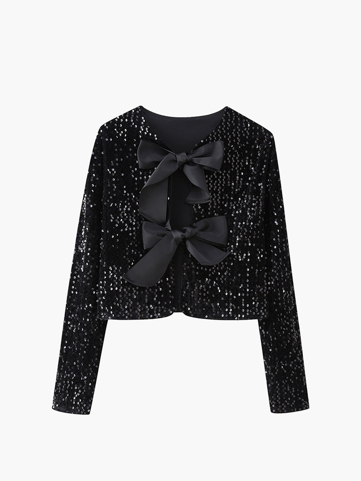Sequined Velvet Bowknot Decor Jacket for Women Trendy Outerwear