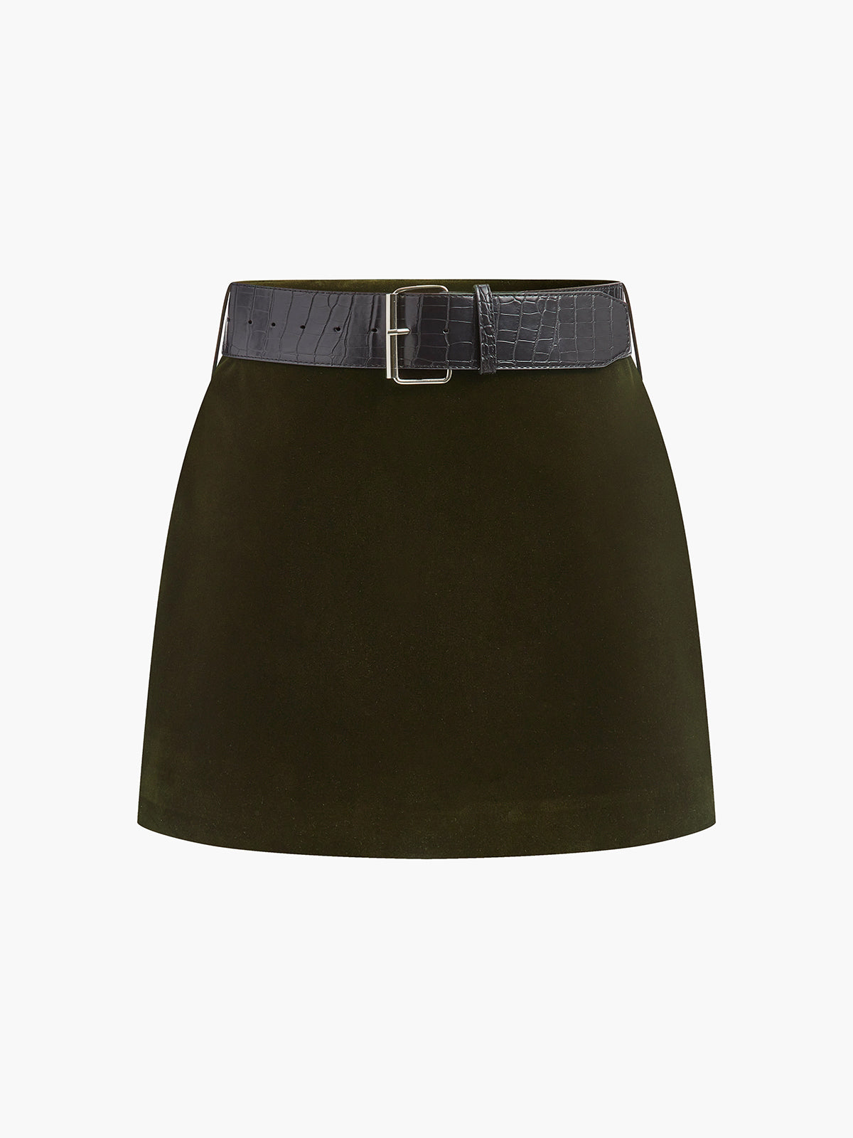 Crocodile Belted Velvet Mini Skirt, Luxurious Textured Party Wear Fashion