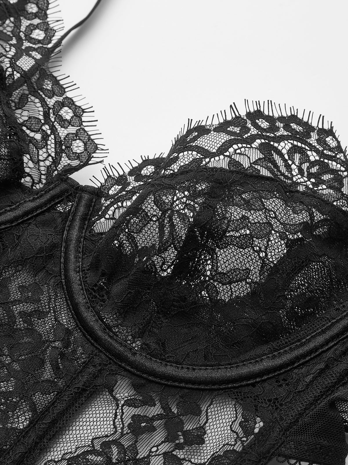 Sheer Lace Crop Corset - Romantic Floral Trim Lingerie Top