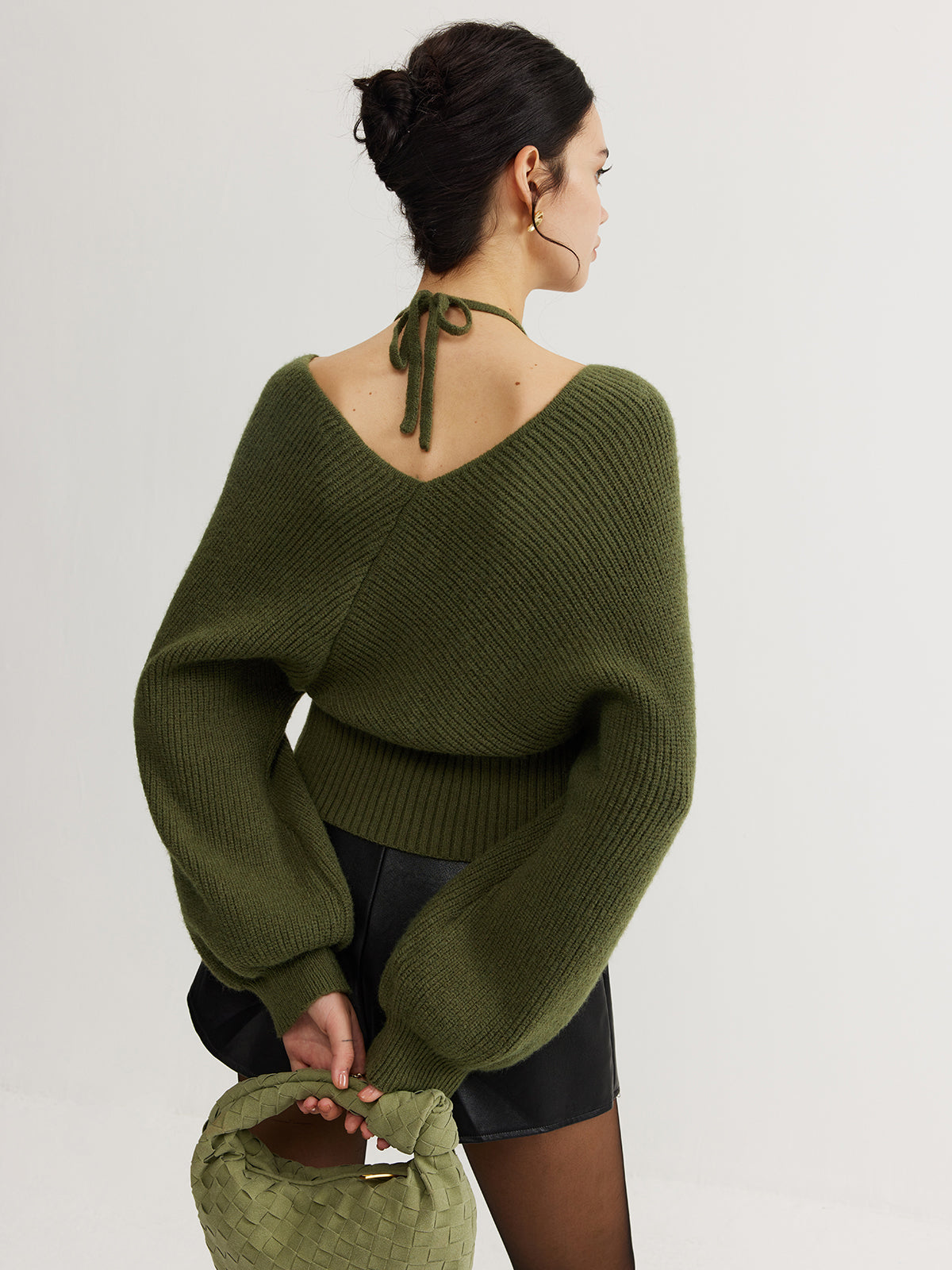 2 in 1 Bat Sleeve Halter Knit Top Versatile Casual Wear