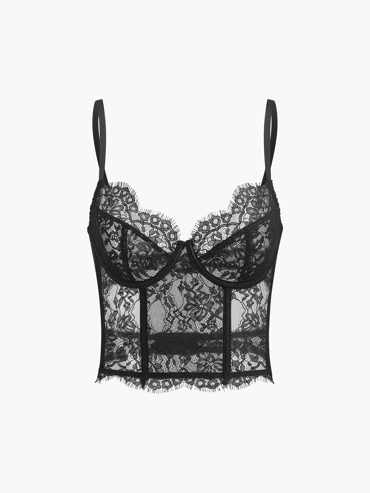 Sheer Lace Crop Corset - Romantic Floral Trim Lingerie Top